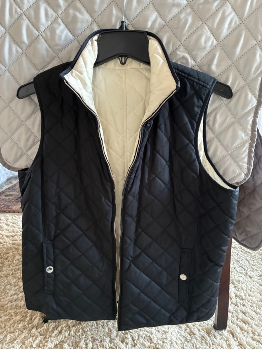 Ralph Lauren Black Quilted Reversible Vest with white Lining